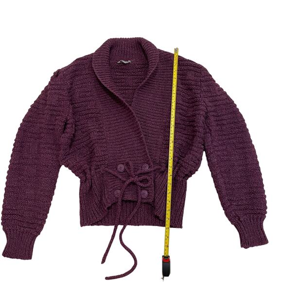 Vintage IQ Knitwear L Plum Wrap Cardigan | Y2K Cottagecore Purple Shawl Sweater - Picture 5 of 6